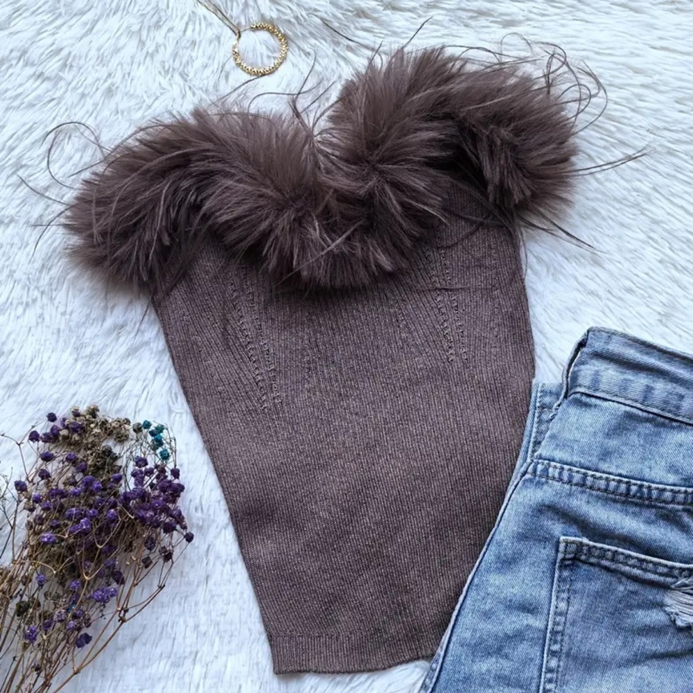 Chic Brown Fur-Trimmed Top